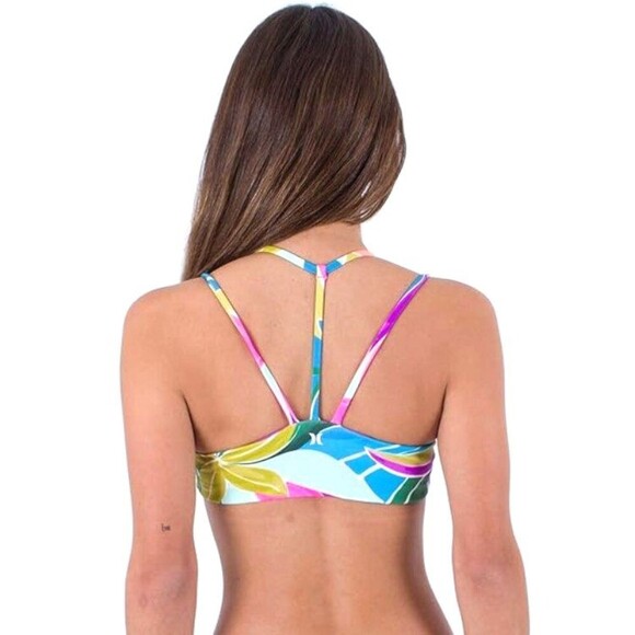 New Hurley Womens Size XS Max Isla Pull On Bikini Top Violet Tropical Print T3 - Picture 2 of 10